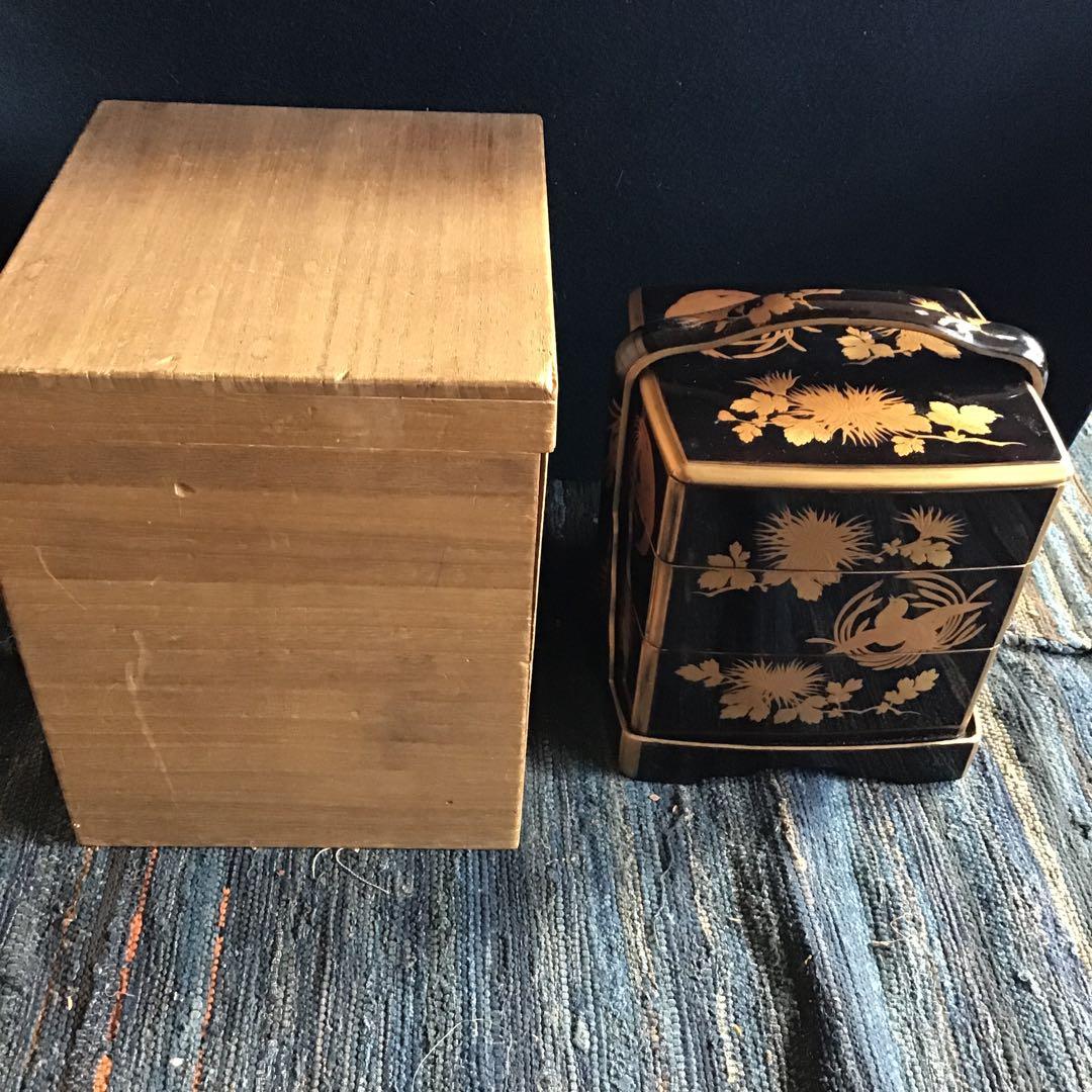豪華絢爛　最上手　時代　本蒔絵重箱　手付き三段　鳥草の図　高級漆器　輪島塗
