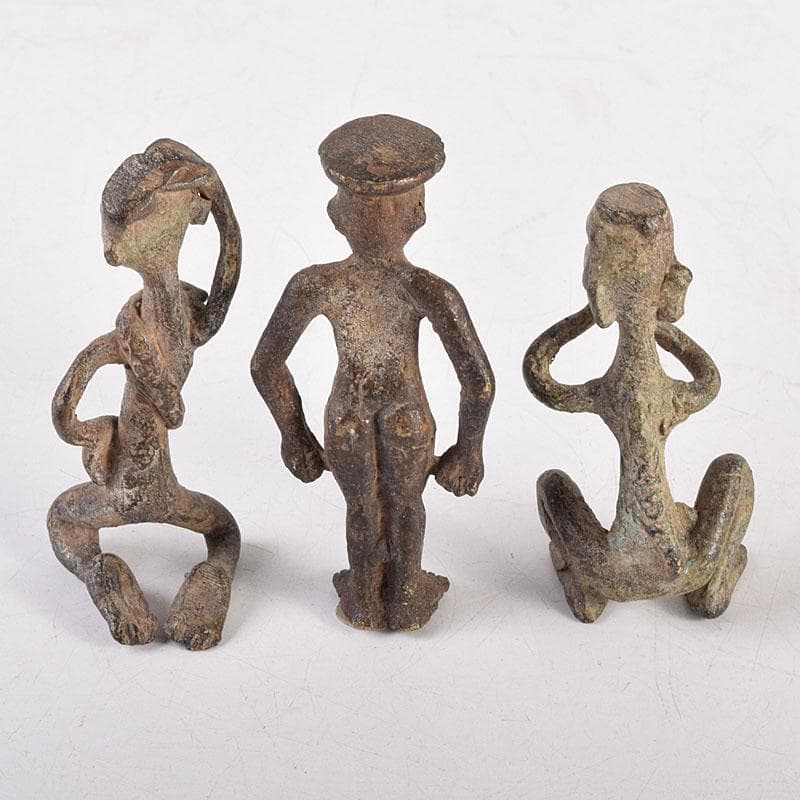 中国　古銅青銅　人物像　置物　3点まとめて　V　R8527