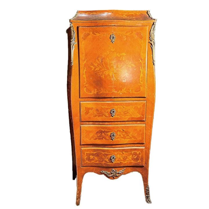 送料無料 ウルグアイ製 象嵌 机 チェスト ライティングビューロ 猫脚 鍵付 ①