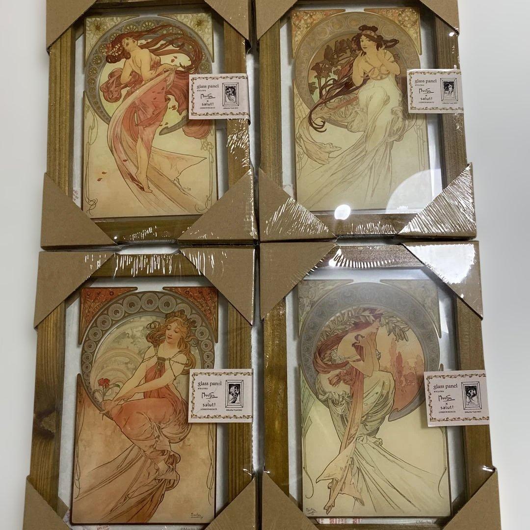 アルフォンス・ミュシャ ガラスパネル4枚セット