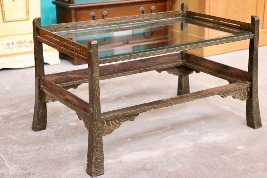 GMGS120○昭和レトロ ガラステーブル アンティーク ヴィンテージ 応接机