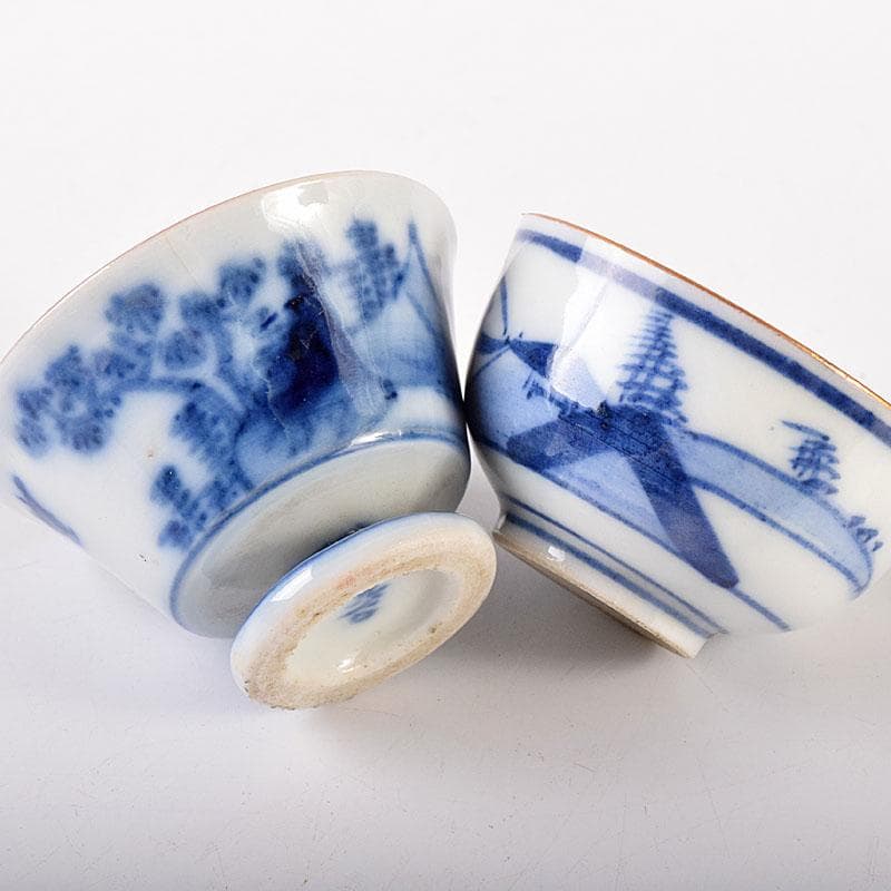 九谷焼　古九谷　色絵金彩　染付　漢詩文など　時代盃　五客　時代箱付　VR8125