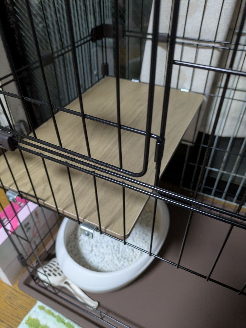 キャットケージ ブラウン 2段棚付き