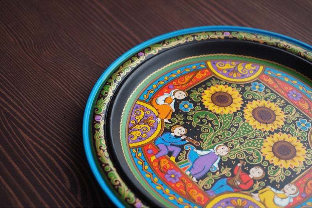 ロシア雑貨☆ヒマワリの飾り皿 直径25cmオリガ作 マトリョーシカ