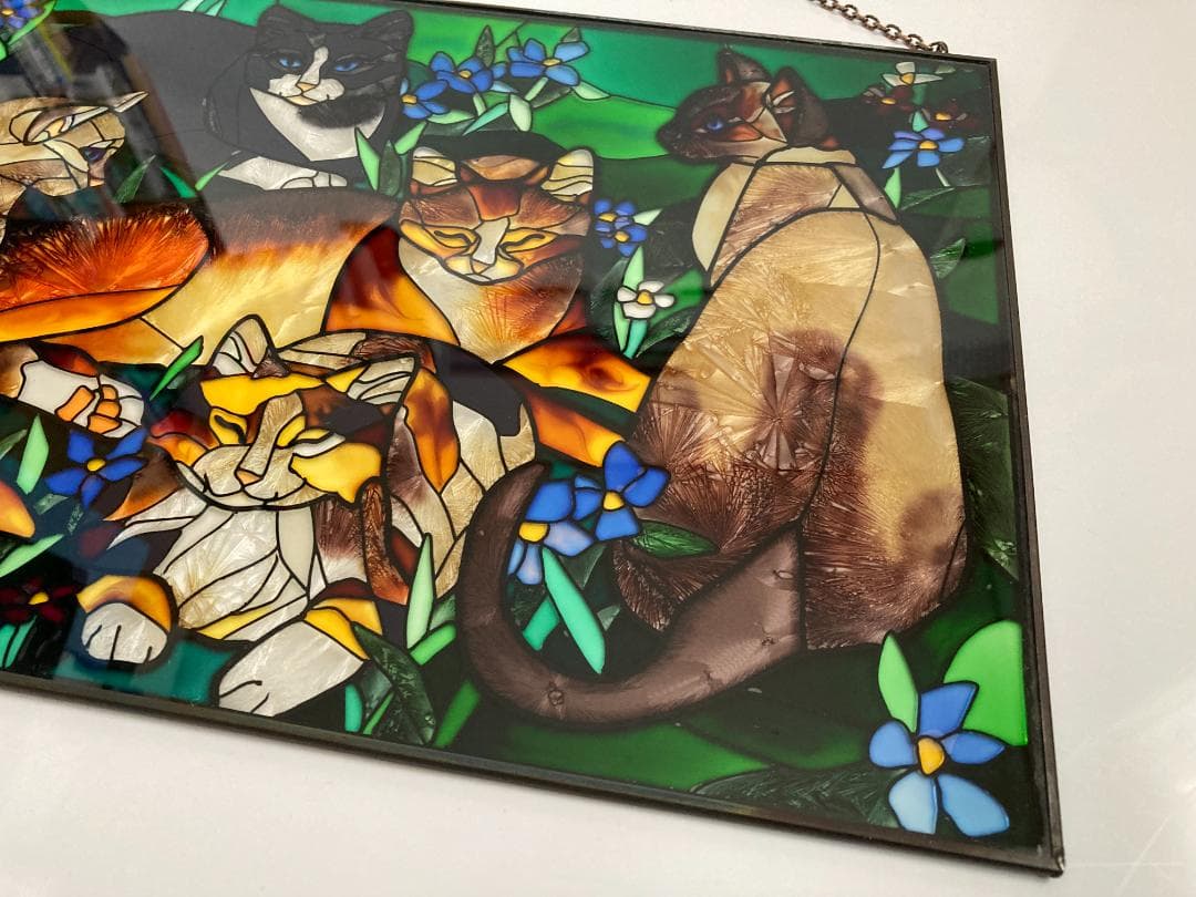 2001年 大判 ティファニー キャット ジョン・ベーカー ステンドグラス 猫