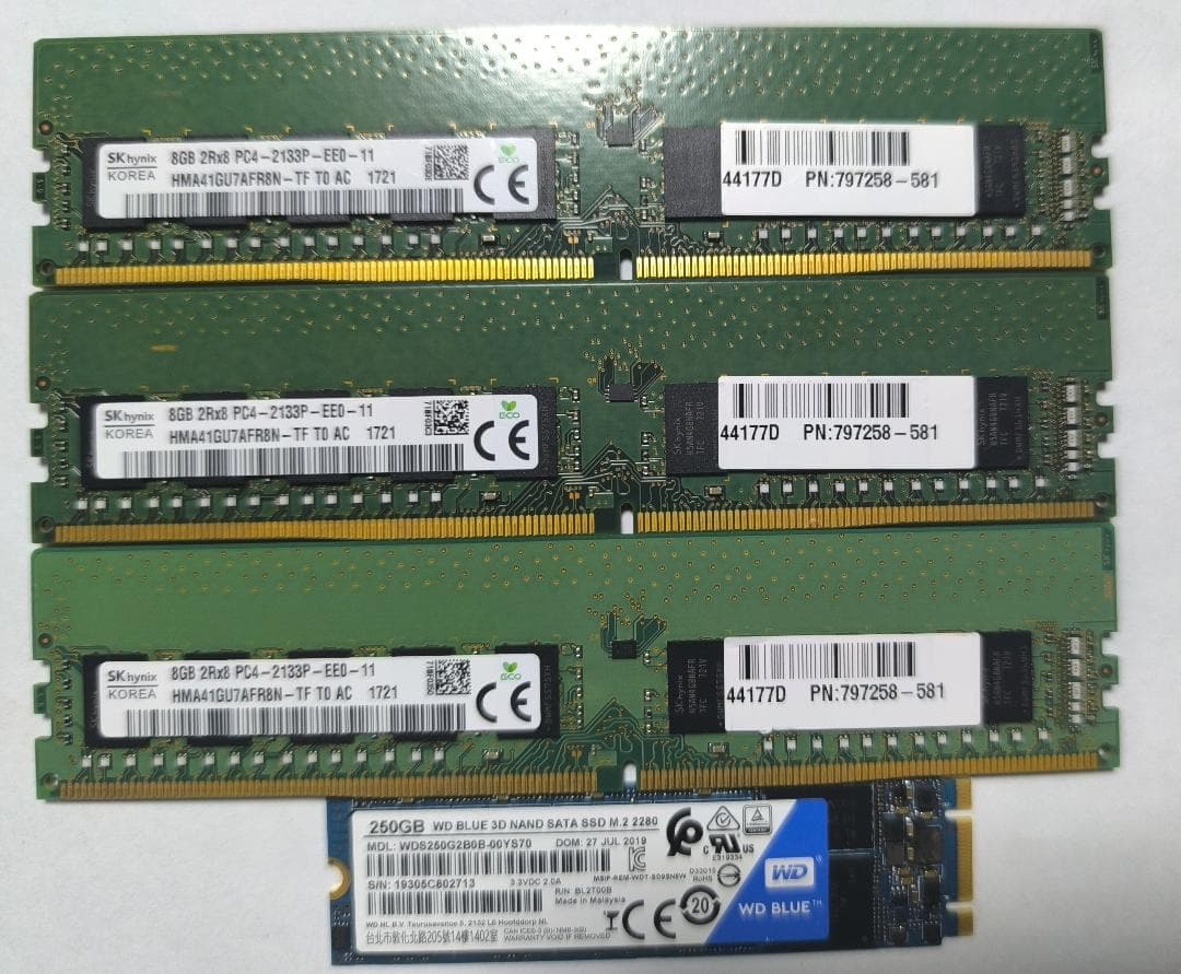 SK hynix DDR4 2133 ECC付 計24GB M.2SSDおまけ