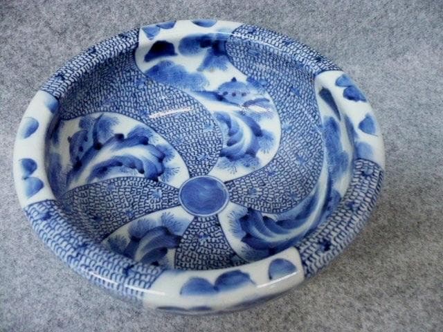 伊万里 染付 ねじれ文 みじんこ 風景図 深鉢 [B22151]