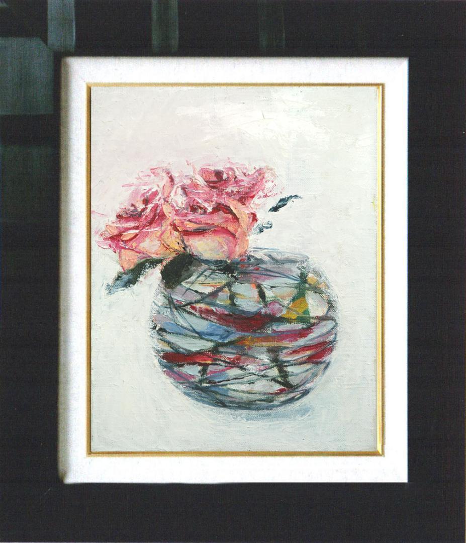 油絵 菅家令子 絵 絵画 インテリア 額付(銀) F4-070102 花 バラ