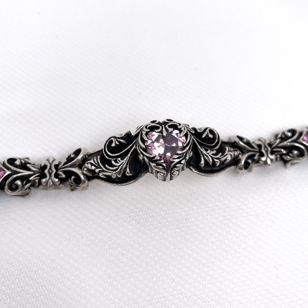 Leathers and Treasures スクロールハート ブレスレット 桃