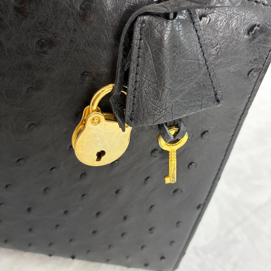 高級【RODANIA】オーストリッチ ハンドバッグ ブラック 本革