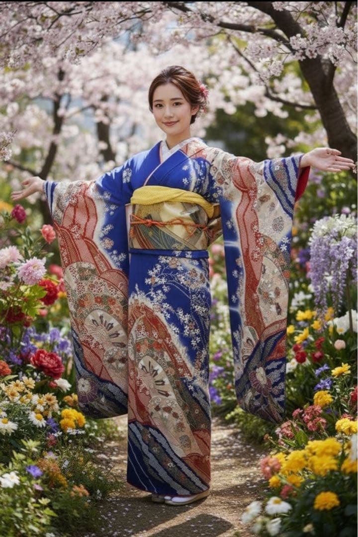 振袖フルセット✨振袖、帯、帯揚げ、帯締め、半衿用リボン、重ね襟の６点セット✨