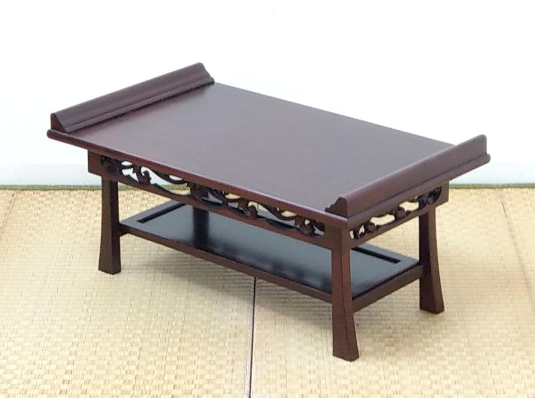 木製 唐木 花梨 透かし彫り 棚付き 折りたたみ 文机 文台 小机 経机 経台