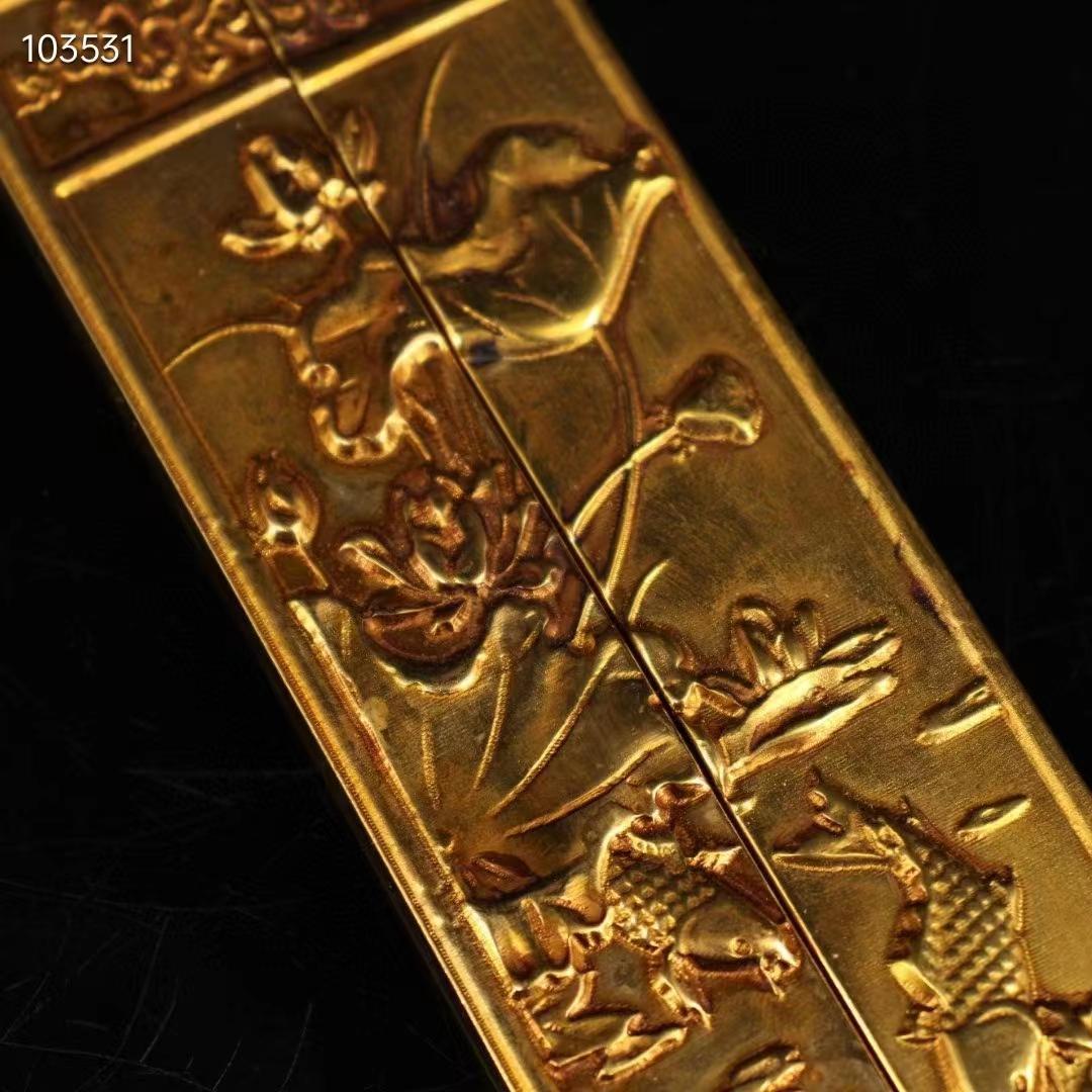 中国古美術·旧藏·純手作り・純銅・鎏金鎮尺一セット·文房具·置物·賞物・風水開運