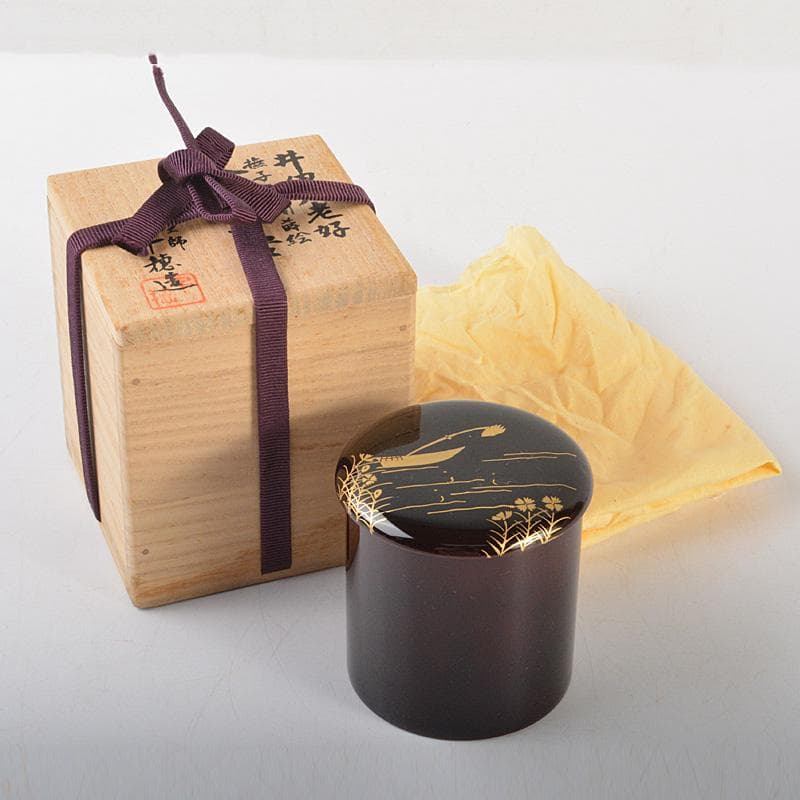 茶道具　塗師　千穂造　井伊大老好　撫子に鵜飼蒔絵　金林寺棗　共箱　V　6452