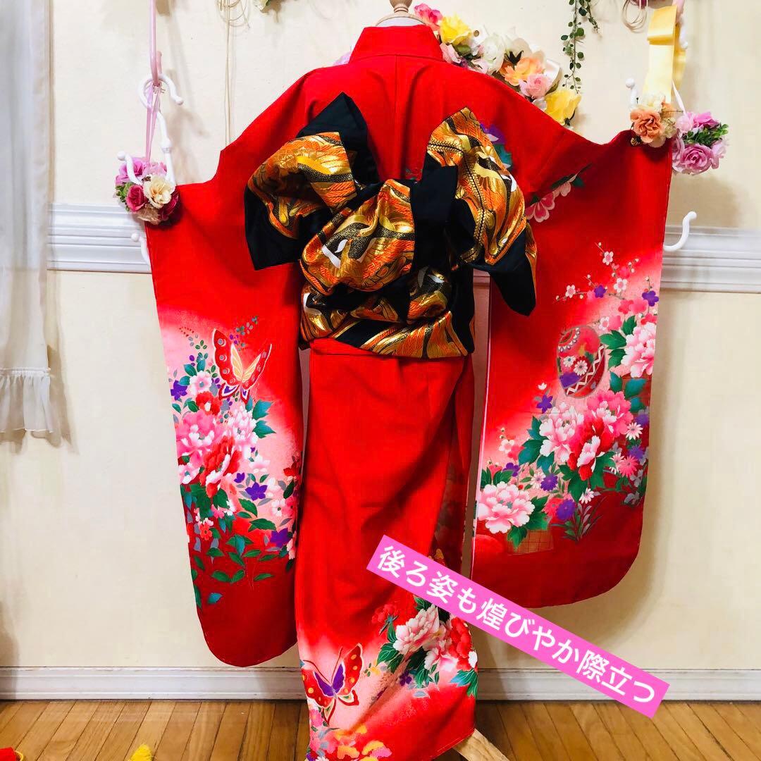 七五三七歳未使用着物‼️人気赤地暈し⭐︎手毬花々煌びやか際立つ⭐︎安心フルセット逸品