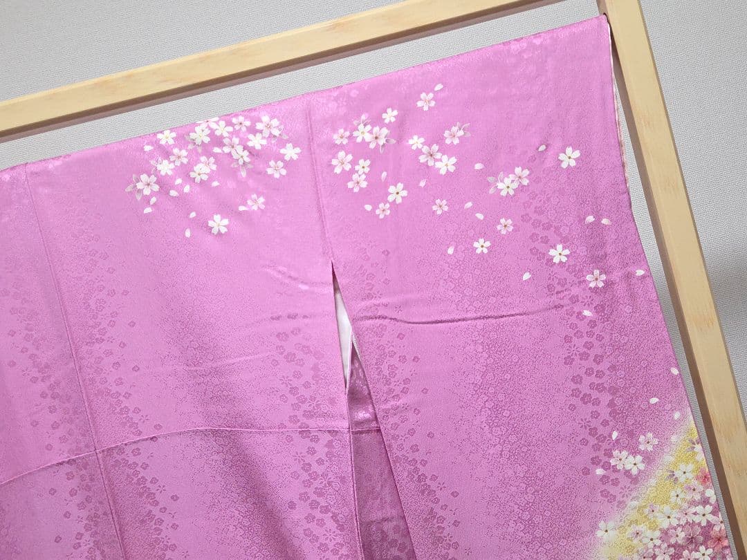 F5 京都きもの友禅 桜 金彩 金駒刺繍 正絹 成人式 振袖・襦袢・袋帯セット