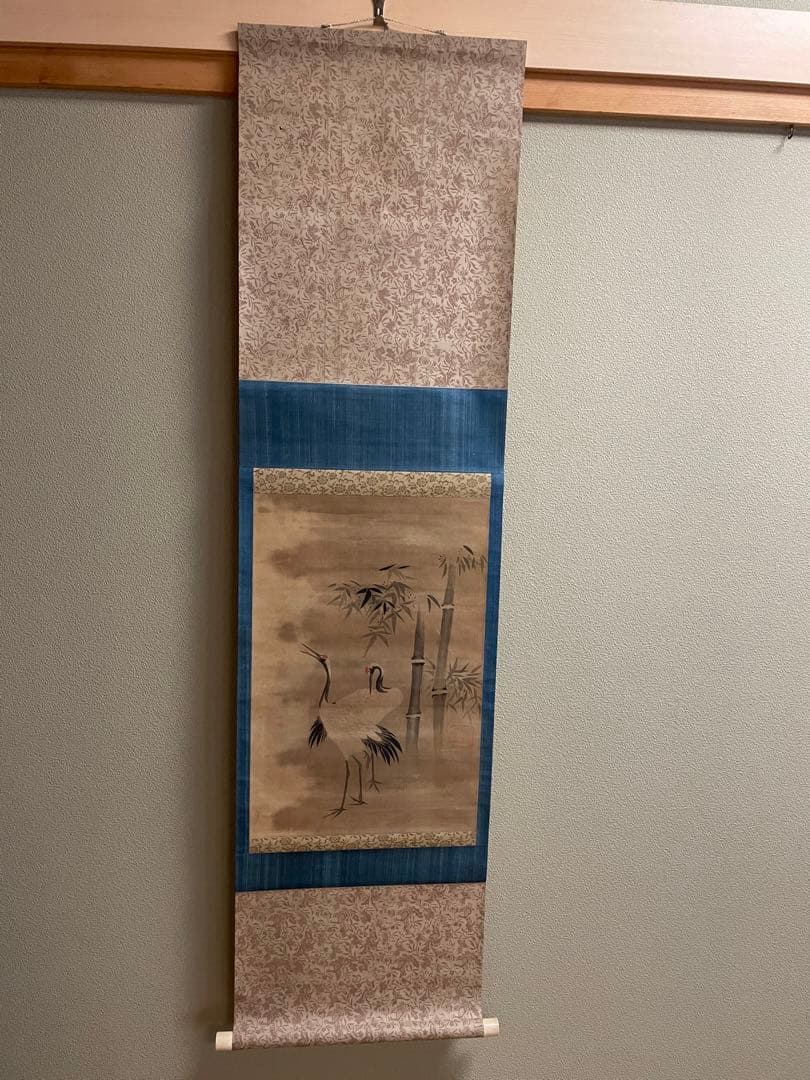 池田政喬作　竹鶴図　掛軸茶掛　肉筆