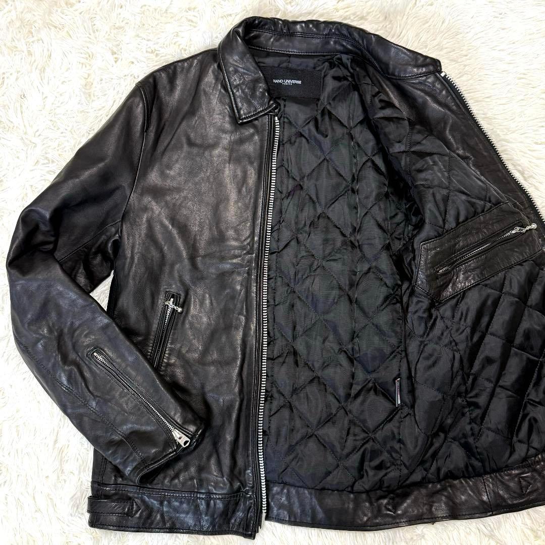 ナノユニバース 羊革ライダースジャケット シングル L キルティング 中綿