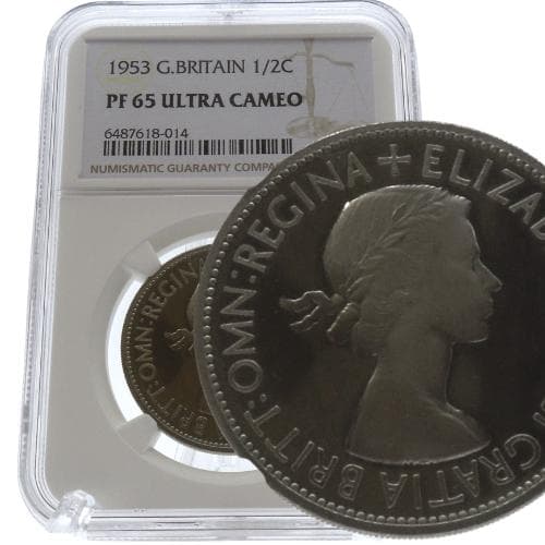 NGC PF65 UC 1953 英国 エリザベス2世 戴冠記念 ハーフクラウン