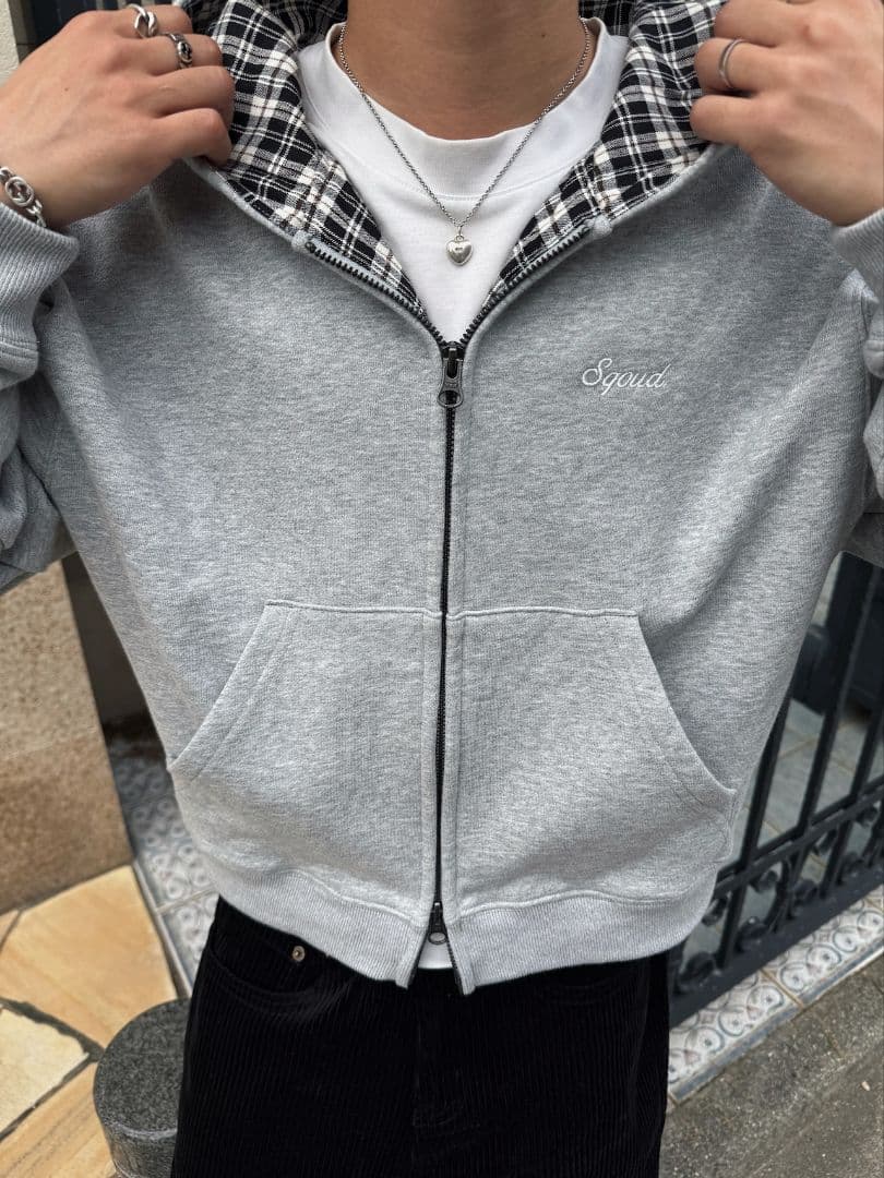 Sqoud　グレーチェックパーカー