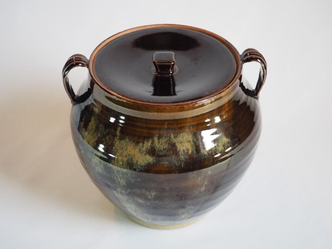 裏千家14世淡々斎宗室御書付『膳所焼笹耳水指』陽炎園岩崎健三造（共箱）