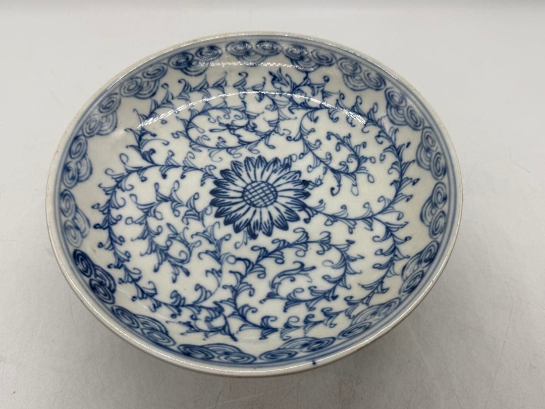 中国　染付　花卉紋高台皿　送料込み260122
