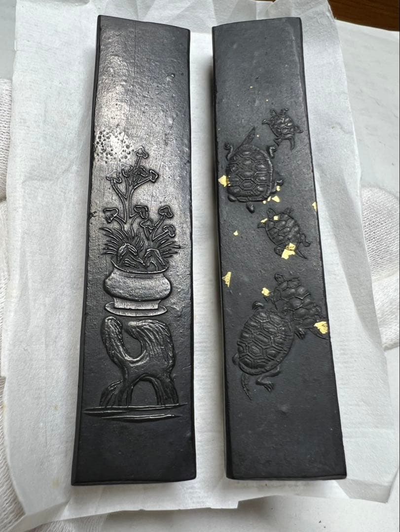 老舗極上一丁型松煙枯古墨2点得　 100年骨董墨！