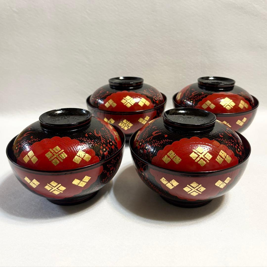 正法寺 煮物椀 4客 茶道具 懐石道具 漆塗り茶道具