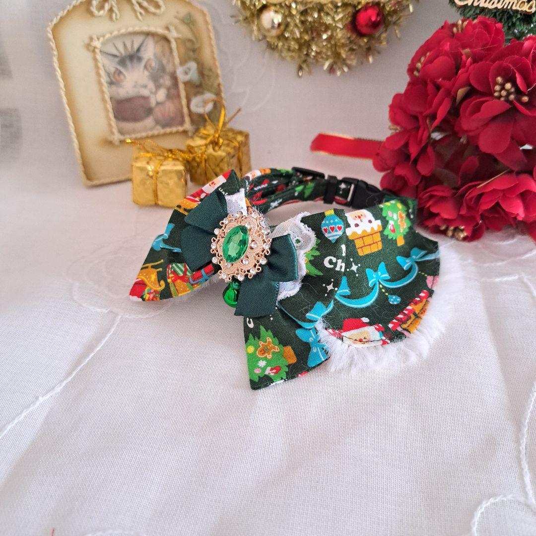 クリスマスシリーズ(リボン柄)わんちゃん猫ちゃん用襟つき首輪