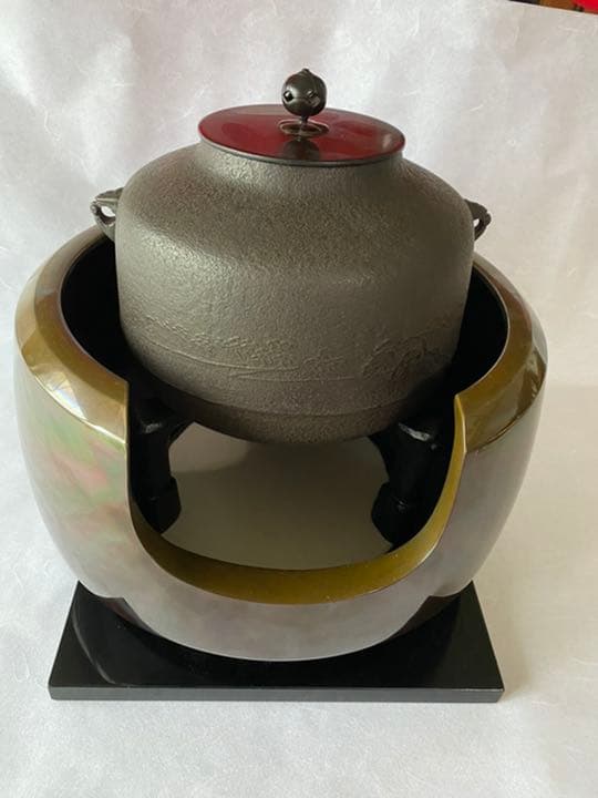 茶道具　松地紋　阿弥陀堂釜　唐銅　面取風鑪