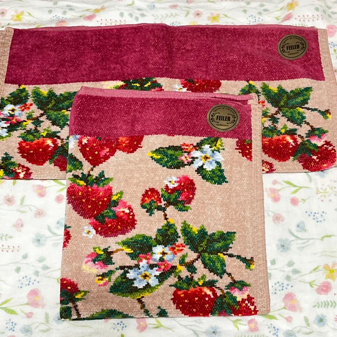 新品 フェイラー ストロベリーフィールド ゲストタオルハンドタオルピンクベージュ