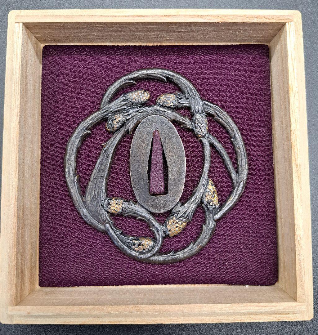 鉄地土筆透かし鍔 つくし 鐔 日本刀 刀 刀装具 時代物 真剣 居合い 古美術