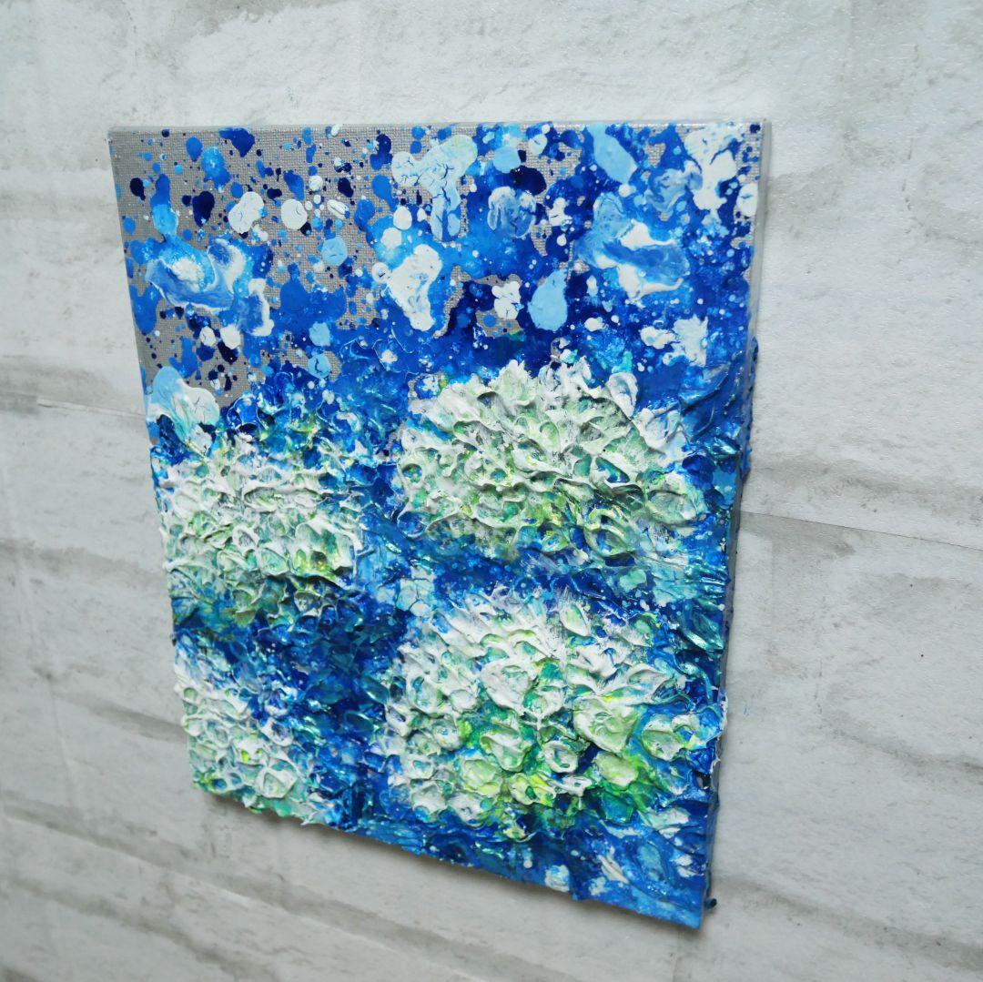 油絵 油彩 油彩画 絵 絵画【梅雨の水たまり白い紫陽花】
