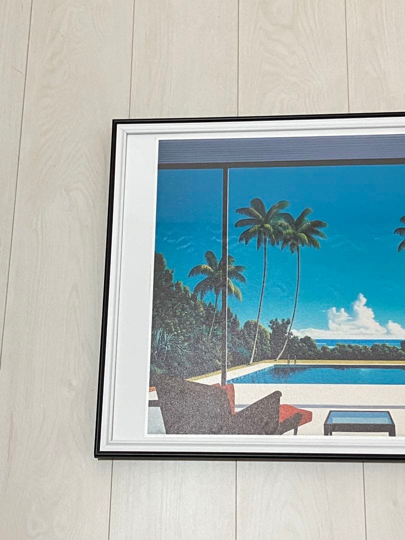 【額縁付き】 永井博（Hiroshi Nagai） A2ポスター プール 青