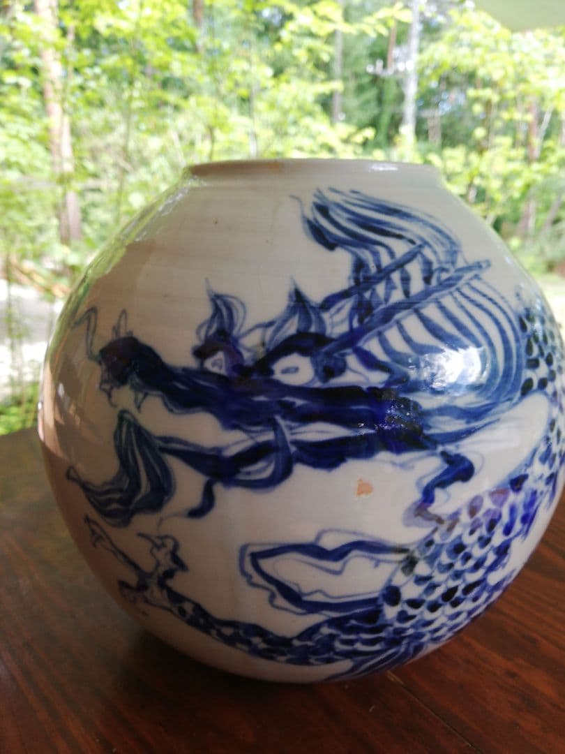 (美品)中国染付け龍文壺