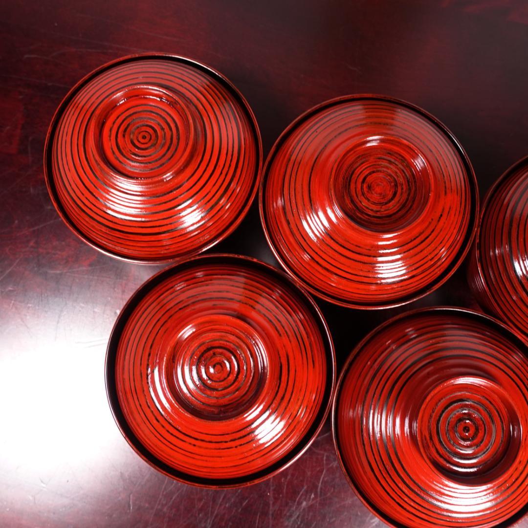 山中塗 喜八作 朱塗 内黒塗 見返結び松蒔絵 吸物椀 5客 共箱