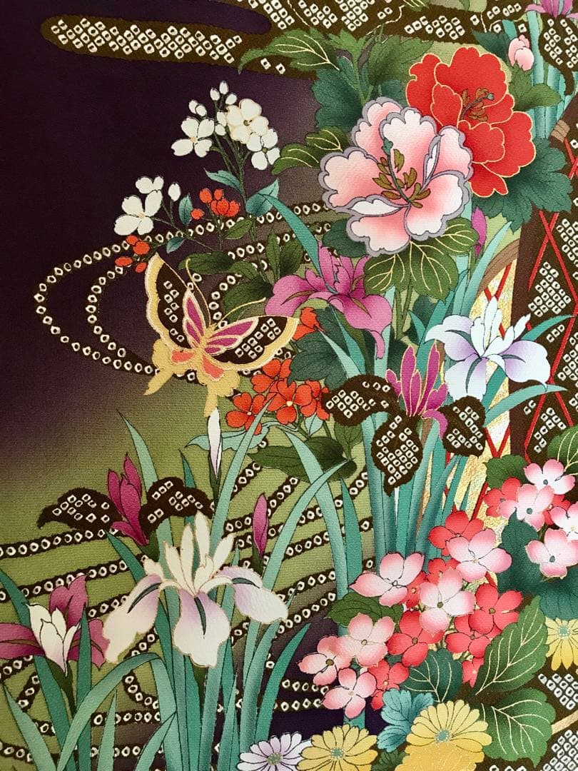 振袖　超美品　正絹　金糸刺繍　濃紫