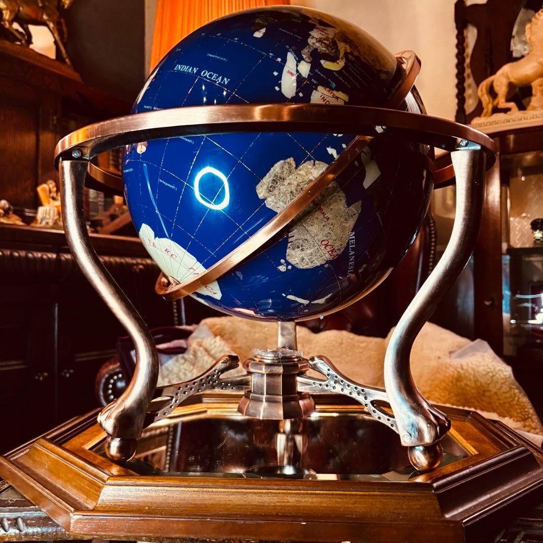 湯布院アンティーク ラピスラズリ 天然石 ジェムストーングローブ 地球儀コンパス