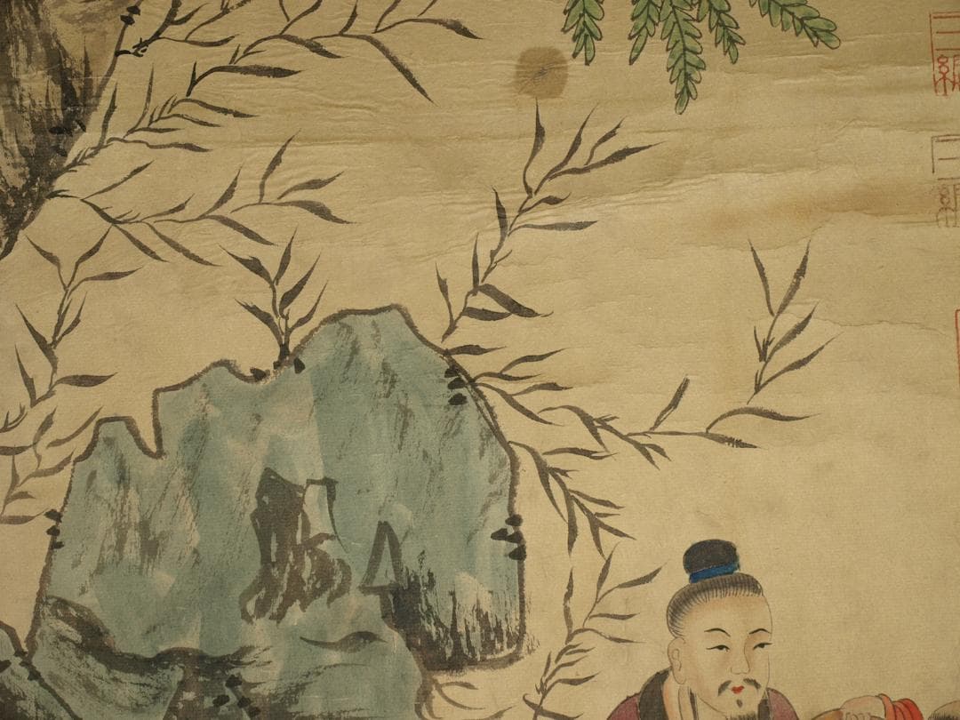 【骨董掛け軸】人物図 　韩滉作 清時代 肉筆保證 古美術 BD337A12-1