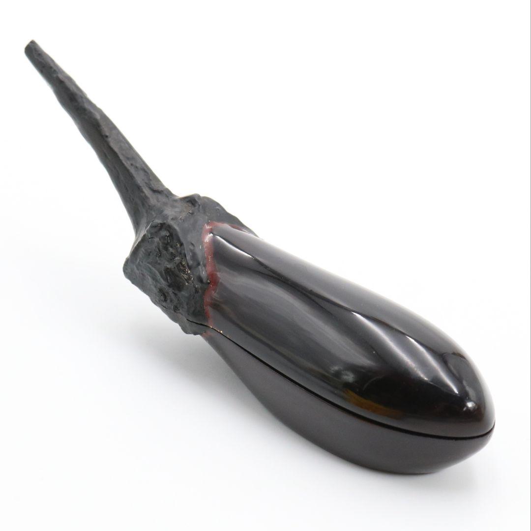 畦地粒俵作 乾漆 長茄子香合 茶道具 共箱共布　rC794　N4