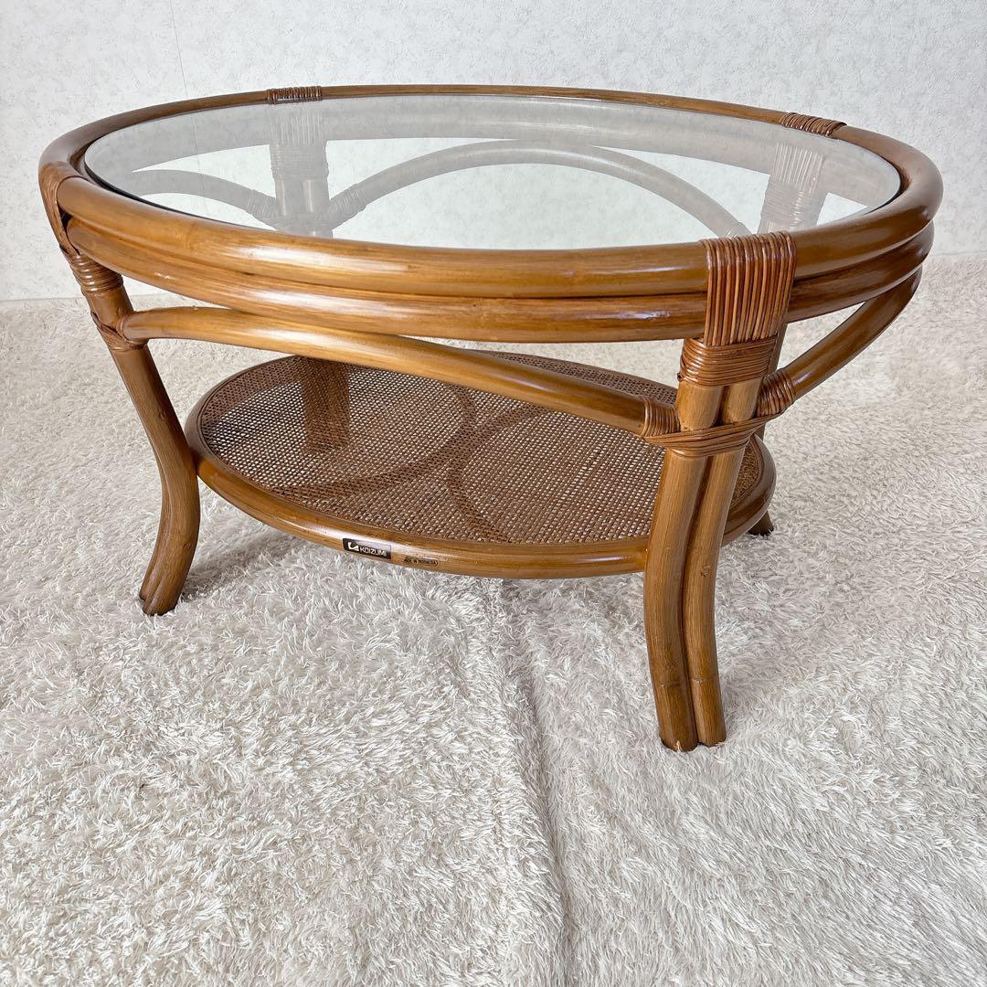 オールド 小泉】ガラストップ 籐 ラタンテーブル　　センターテーブル レトロ