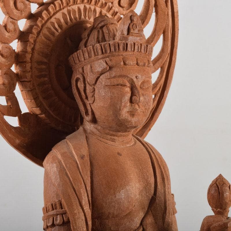 仏教美術　木彫　観音菩薩立像　仏像　置物　在銘　高さ約46cm　V　8764