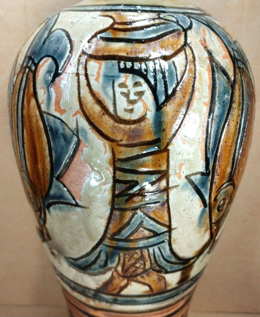 れれれ【本物保証】金城次郎 クヮンカミヤー文花瓶 共箱 栞 h36㎝超