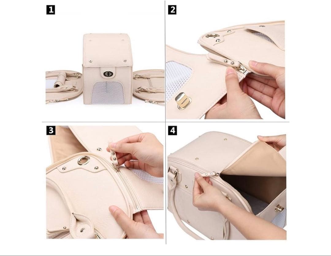 ペットキャリーバッグ 猫 犬 折りたたみ式 防水性 耐久性 高級PUレザー