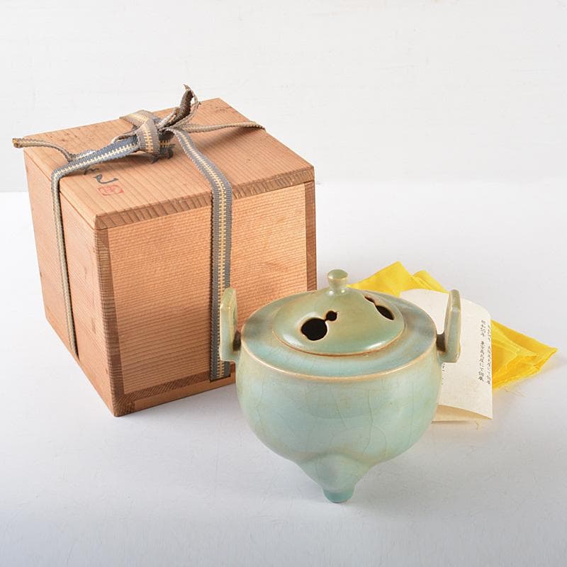 kk 陶芸家　萬古焼　山本広己　秀逸作　青磁香炉　共箱　M　R5768