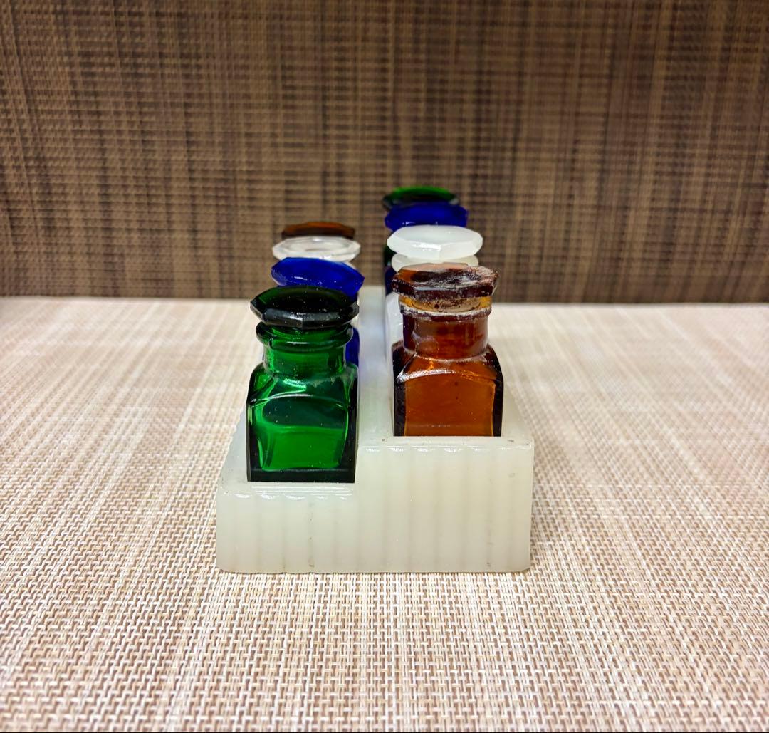 戦前 歯医者 薬瓶 ミルクガラス 薬瓶台 セット