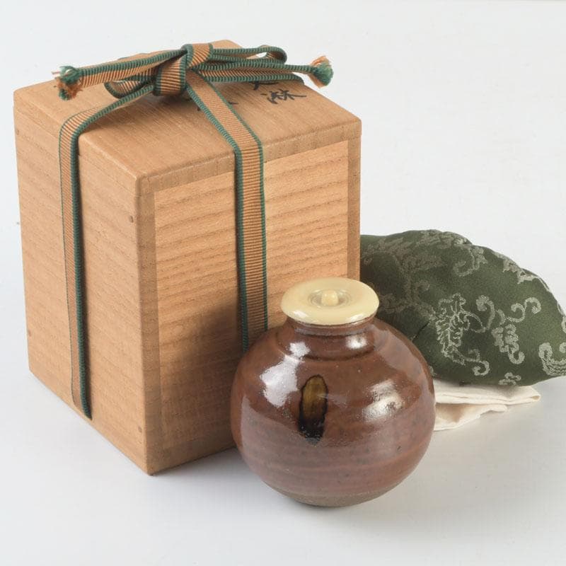 茶道具　瀬戸焼　文琳茶入　仕覆付　共箱　V　9496