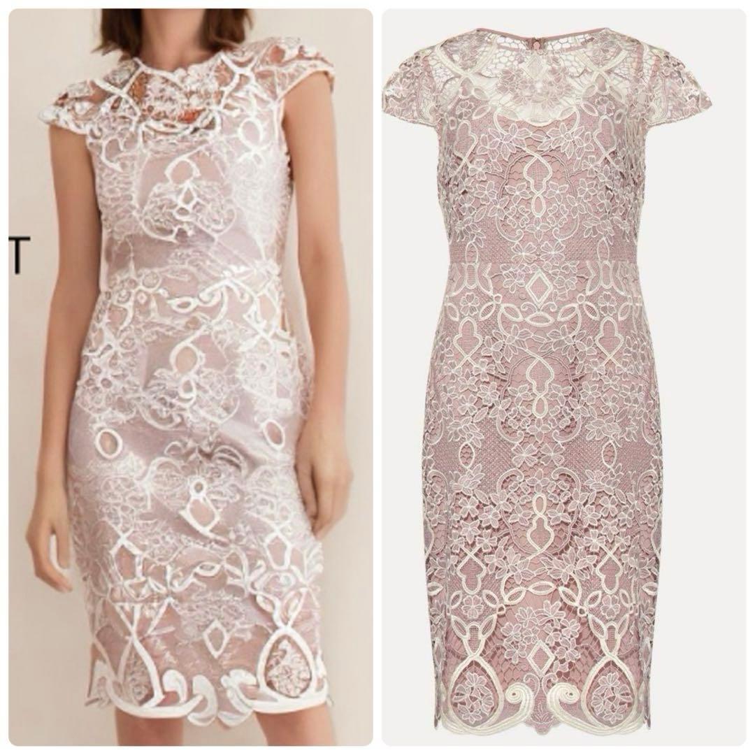 英国発　PHASE EIGHT 大きめ　清楚ピンク　刺繍ワンピース　美品　LL