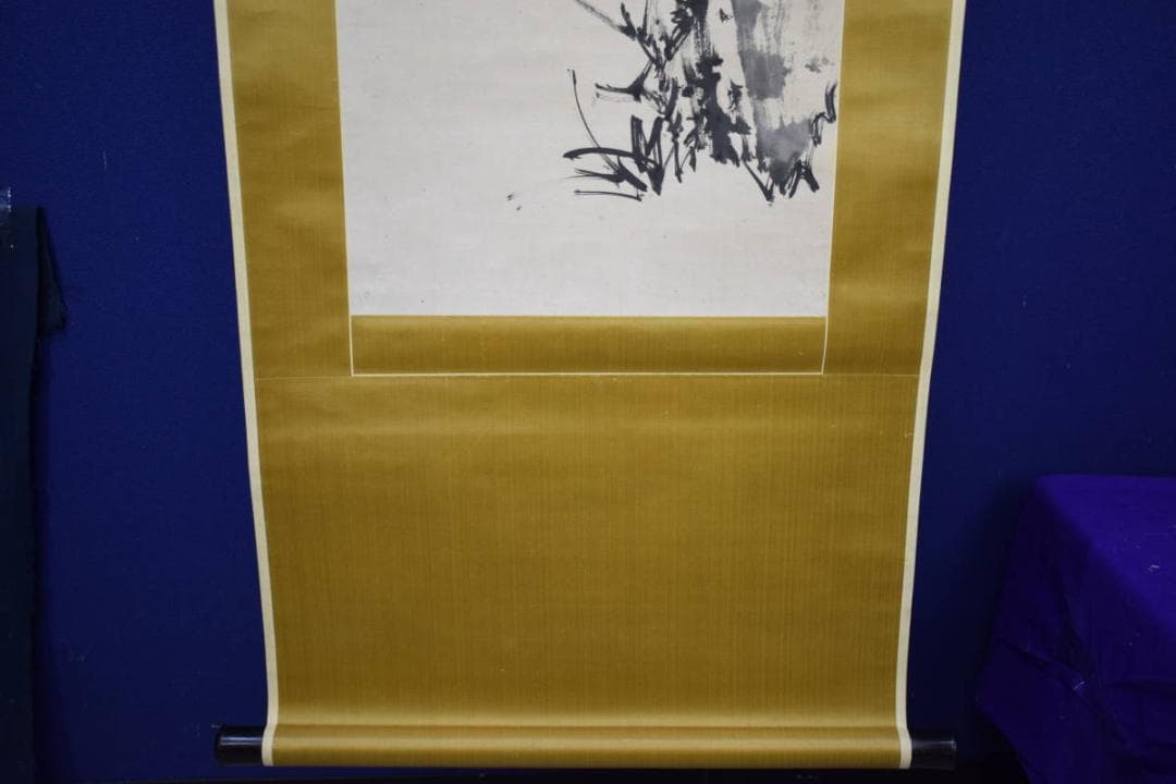 真作/田崎草雲/竹石図/高森砕巌の桐極箱付/布袋屋掛軸HI-240