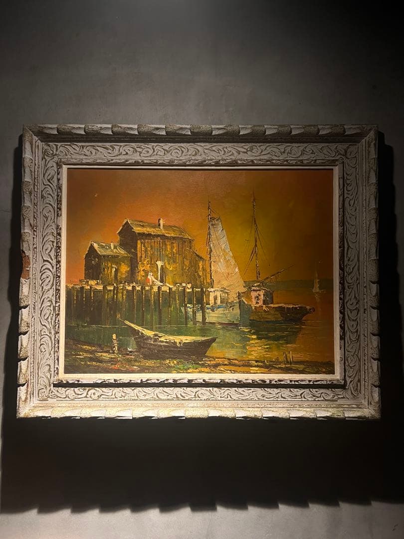 vintage 　【港の風景 】油彩画